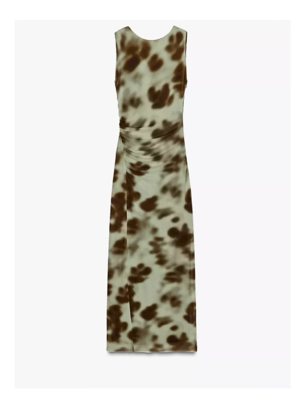 Zara Olive and Brown Sleeveless Tie-Dye Maxi Dress